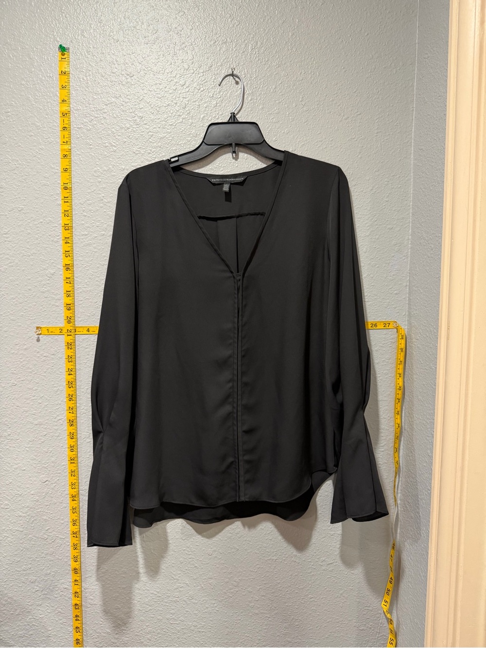 White House Black Market Black Bell Sleeve V-Neck Blouse Size L